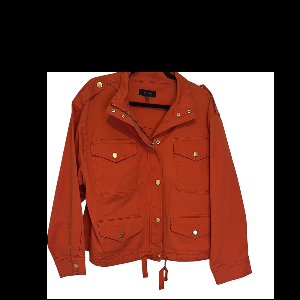Talbots Womens Utility Jacket Size XL Rust Orange Statement Career